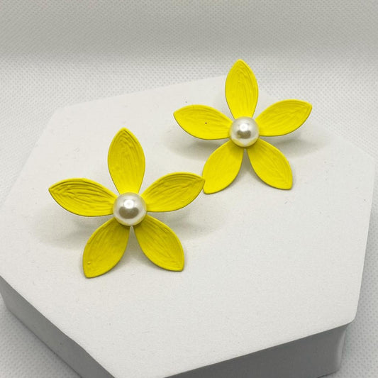 Stylish Five Petaled Floral Polymer Clay Earrings